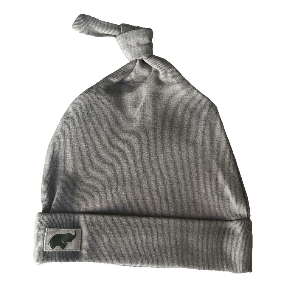 Monica+Andy Baby Beanie Gray Tie Knot Top Knit Cap OS Organic Cotton NWT